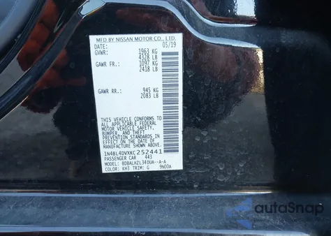 2019 Nissan Altima 2.5 Sv from USA, damaged, VIN 1N4BL4DVXKC252441